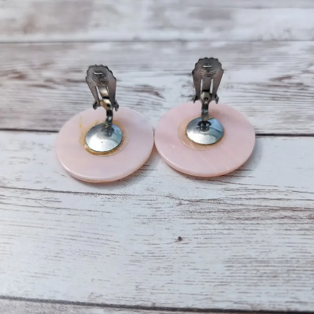 Vintage Clip On Earrings Large 1.25 Pink